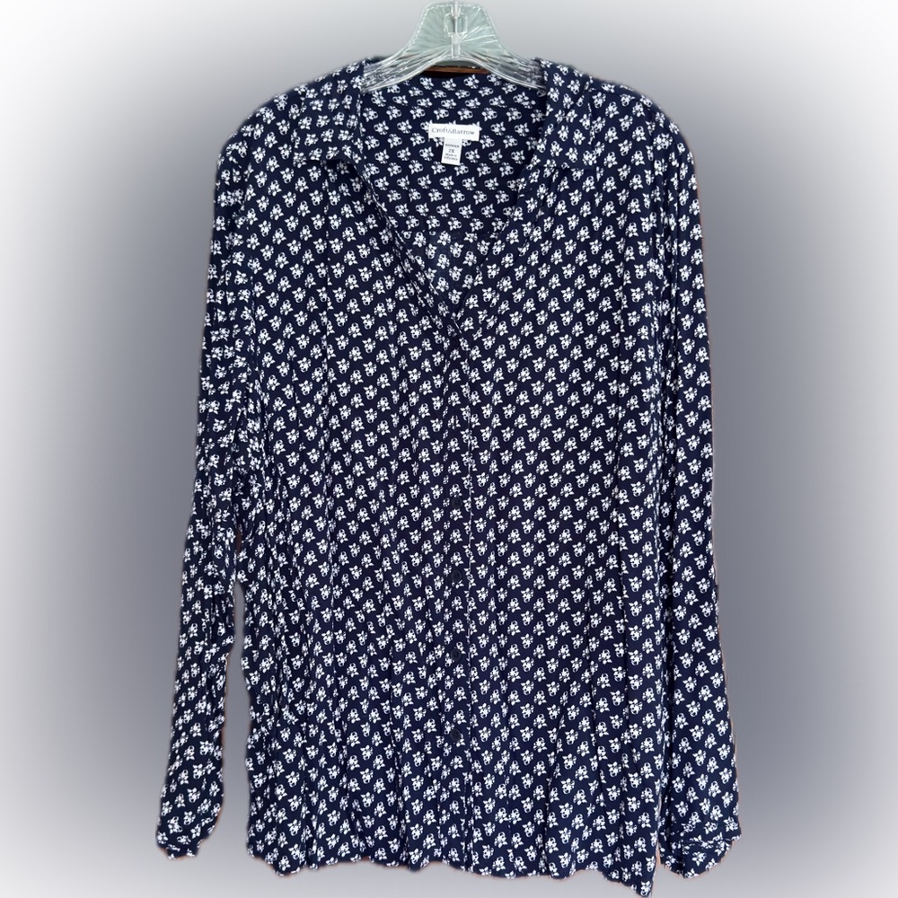 Croft & Barrow Button Down V Neck Blouse Floral Print Business Casual 2X